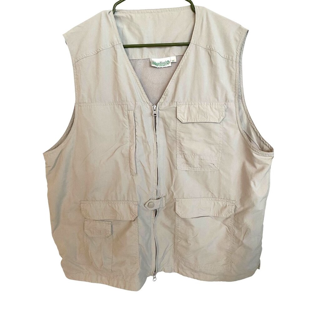 Magellans Santa Barbara Beige Travel Fly Fishing Vest XL Quick Dry Multi Pockets